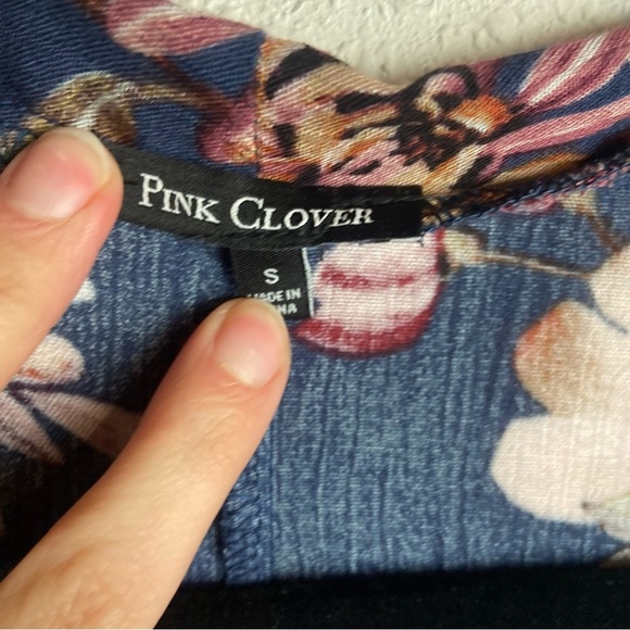 Pink Clover Size Small Maples Open Front Floral Kimono Cardigan Navy Blue Swim - Picture 4 of 8